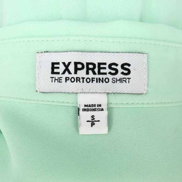 Express Top Womens Small Mint Green The Portofino Shirt Blouse Roll Tab Sleeves - Picture 3 of 15